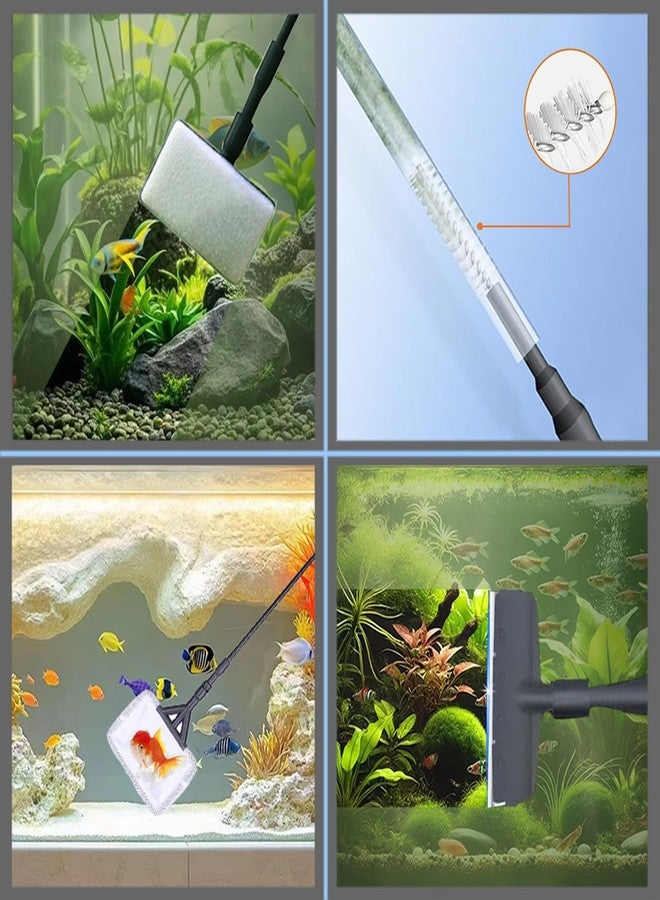 Carefree Fish مجموعة أدوات تنظيف أحواض السمك Carefree Fish 7 في 1، بمقبض طويل قابل للتعديل من 18 إلى 24 بوصة، تتضمن مكشطة طحالب، وفرشاة تنظيف، ومقص نباتات، وملقط طويل. - Image 4